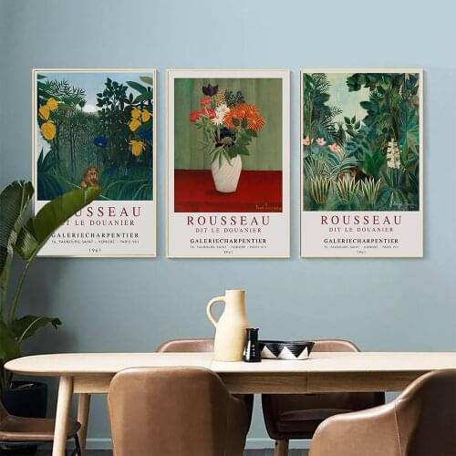 Henri Rousseau Bouquet of Flowers Museum Abstract Painting Canvas Print Classic Artwork Poster Gallery Wall Art Pictures Decor