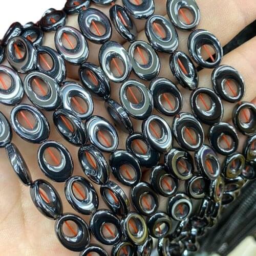 Wholesale Natural Stone Black Hematite Geometric Flat Oval Spacer Beads For Jewelry Making DIY Bracelet Neckalce 10*14mm