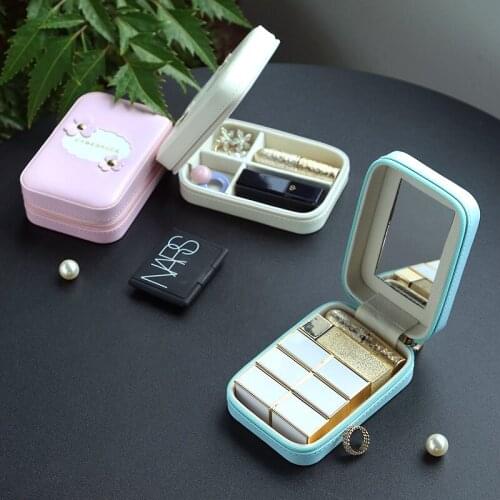 5 Inch Portable Cosmetic Case,Lipstick Storage Box,Mini Cosmetic Bag,Female Makeup with Mirror Box,Small Item Storage Box