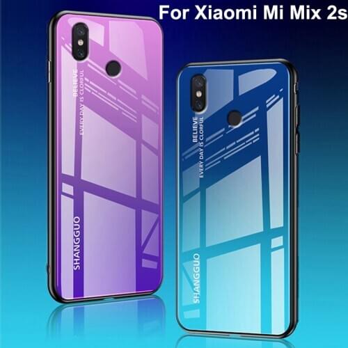 Tempered Glass Case For Xiaomi Mi Mix 2s Gradient Color Blue Ray Aurora Skin Back Cover For Xiaomi Mi Mix 2s mix2s Cases shell