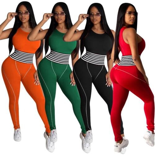 FNOCE Cross-border Foreign Trade New Style Jumpsuit Fashion Self-cultivation Sports Jumpsuit High Stretch Jogging Jumpsuit