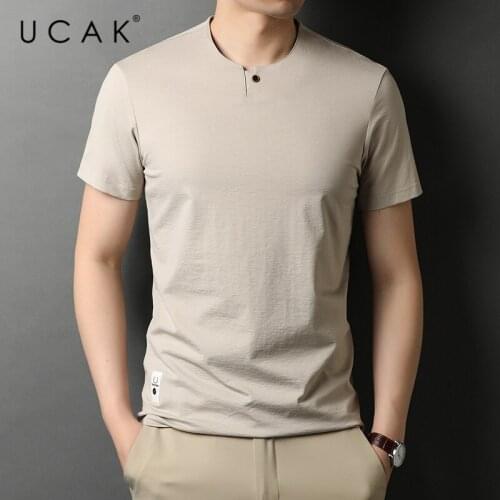 UCAK Brand Classic Solid Color Cotton T Shirt Men Clothes Summer New Fashion Tops Streetwear Casual Soft Tshirts Homme U5468