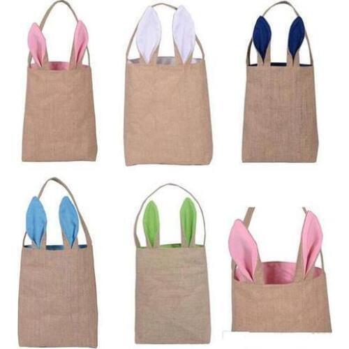 Cotton Linen plush Easter Egg Bag Rabbit Bunny Ear Shopping Tote kids children Jute Cloth gift Bag handbag Festive Supplies