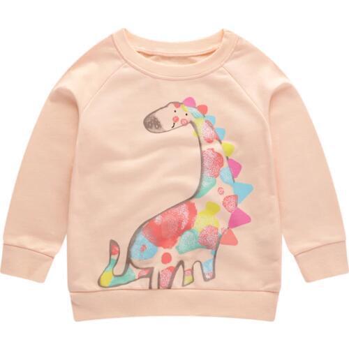 Little Maven New Autumn Spring Children Pink Colorful Dinosaur Printed Cotton Full- sleeved O-neck Girls Casual Hoodies