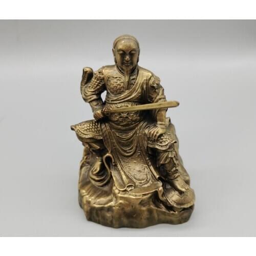CHINA antique brass fengshui Zhenwu Emperor small Statue Metal crafts family decorations statue