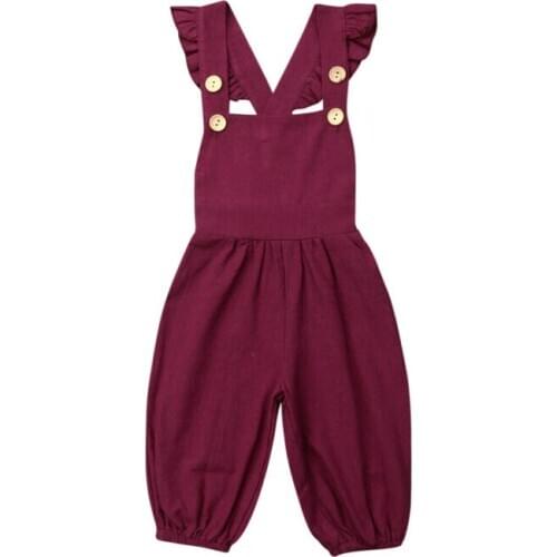 Girl Romper 2019 Newborn Baby Girl Kid Button Sleeveless Bib Pants Fly-Sleeve Sling Summer Outfit Clothes