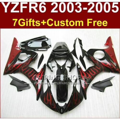 FER Motorcycle fairing set for YAMAHA YZFR6 2003 2004 2005 fairings kit YZF R6 03 04 05 YZF1000 red flame in black bodyworks