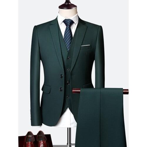 Suit Customization.Green Slim Fit Tuxedo Men Formal Business Work Wear Suits 3Pcs Set (Jacket+Pants+Vest)