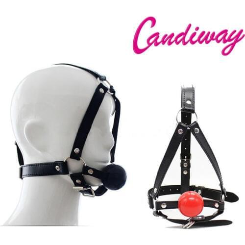 Leather gag head harness bondage Open mouth mute restraint solid silicone ball Adult fetish products Sex games toys for women