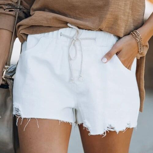 2021 summer new style youth denim shorts casual washing cut ripped holes elastic waist shorts lively slim fit jean pantalon15319