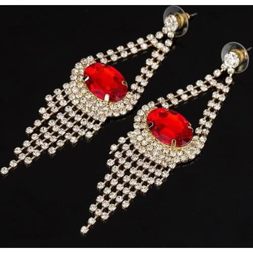 Fashion accessories jewelry authentic red jeweled sparkling crystal earrings female #E140