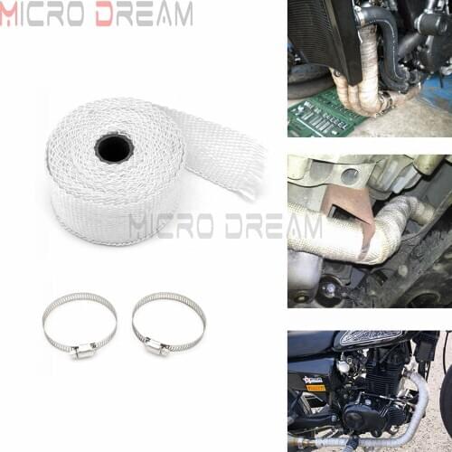 Motorcycle Cafe Racer 5M Thermal Exhaust Header Pipe Tape Heat Insulating Wrap Tape Fireproof Cloth Roll w/ Buckle Belts Kit
