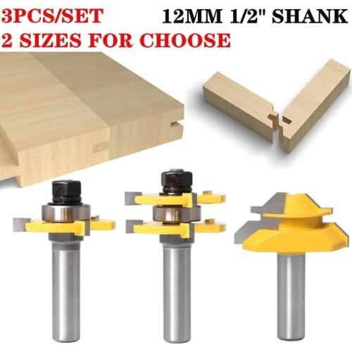 1/2" 12mm Shank Tongue & Groove Router Bit Tool Set With A 45° Lock Miter Bit- Solid Steel Woodworking Mill Bit