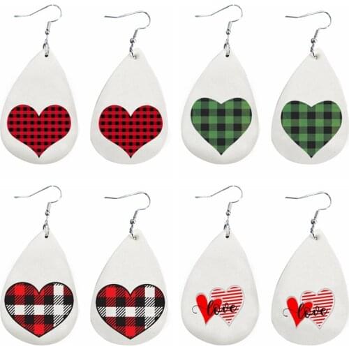 2021 New Style Plaid Striped Love Heart Pu Leather Earrings 12pairs Valentines Day Stock