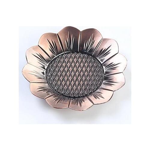 New arrival copper sun flower creative tea ceremony teacup mat retro cup holder diameter about 9.5cm T210