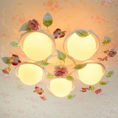 Pastoral style bedroom living room Korean romantic flower iron ceiling light