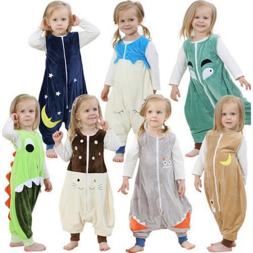 Baby Boys Girls Pajamas Spring And Summer Children Flannel Animal Kids Onepiece Sleepwear Cartoon Sleeping Bag Sleeveless 2-6Y