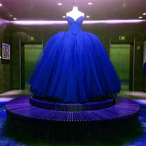 Fully Crystal Beaded Bodice Corset Royal Blue Wedding Dresses Ball Gowns Customized Made Shiny Bridal Dress vestido longo de ren