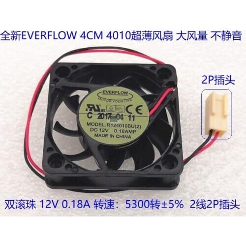 R124010bu New For Everflow 4010 4cm Fan DC 12v 0.18a 2-Wire dual Ball fan