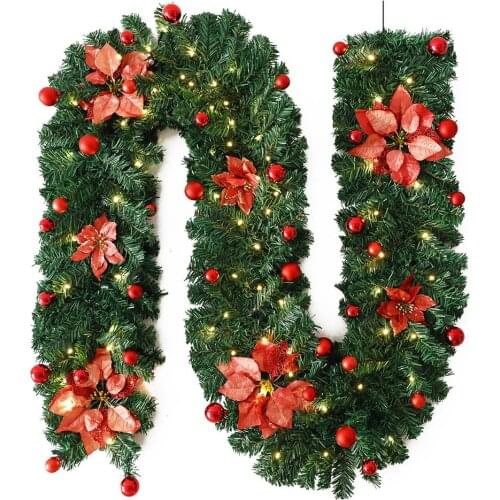 2.7 M Christmas LED Rattan Garland Decoration Green Christmas Garland Artificial Xmas Tree Rattan Banner Decor Festive Wreath