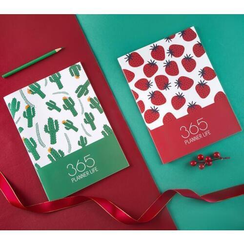 2pcs* Cute Strawberry Organizer Planner Schedule A4 Notebook Weekly Monthly Efficiency Manual Creative Plan Notepad