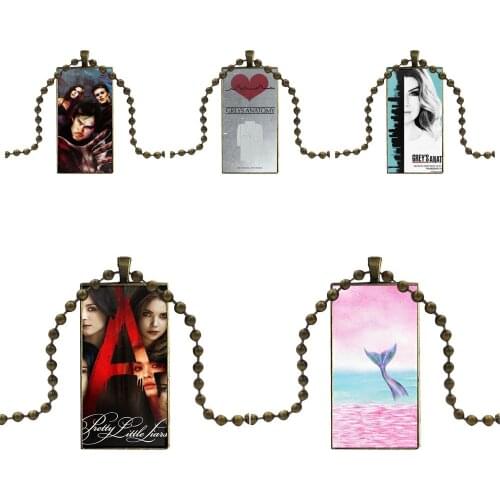 Glass Cabochon Choker Pendant Rectangle Necklace Bronze Color Jewelry For Women Cute Greys Anatomy Quotes Classic