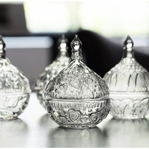 Nordic Exquisite Embossed Glass jar With Lid Transparent Handmade Storage Tanks Home Glass Organizer Container