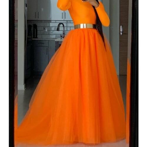 Gentle Orange Casual Skirt High Waist Elastic Vintage mujer faldas Maxi Skirts Long Bridesmaid Skirt For Wedding