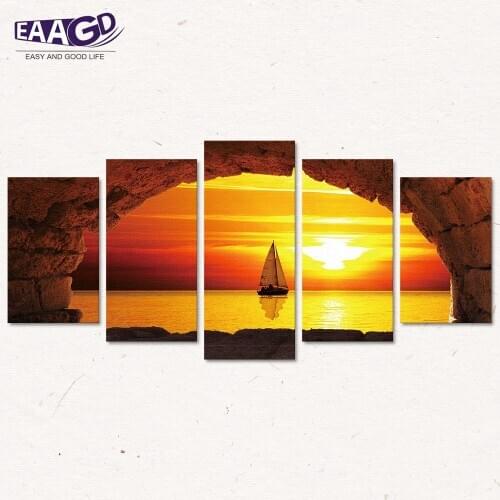 Sunset Sea Canvas Art Prints Wall Artwork 5 panels Modern Painting Decorations for Bedroom Living Room Wall Art Decoration