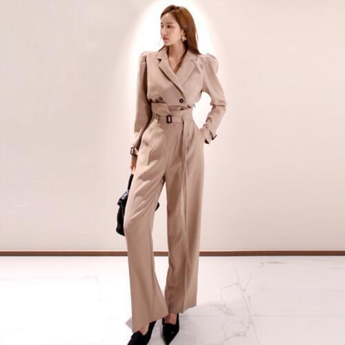 Fashion Double-breasted jacket new arrival elegant long loose pant 2 pieces sexy high quality work style casual women set