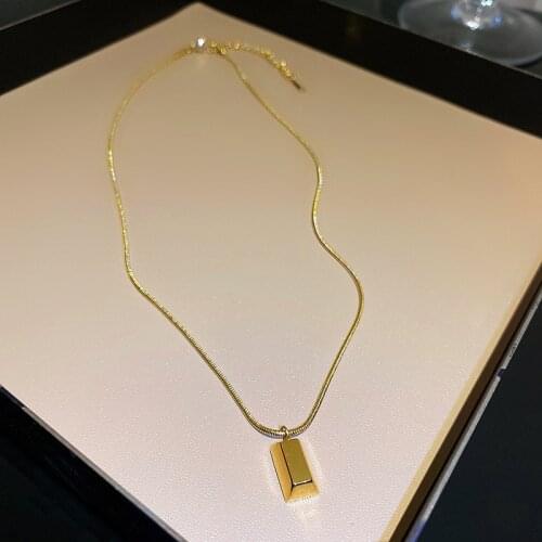 Origin Summer Minimalist Geometrical Cube Pendant Necklace for Women Femme Trendy Gold Color Metallic Chain Necklace Jewellery