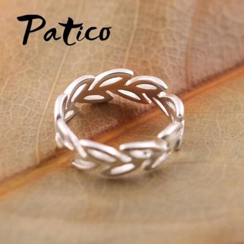 Bohemian Vintage 925 Sterling Silver Leaf Rings For Women Bijoux Gift Female Adjustable Size Finger Rings Anillos Mujer