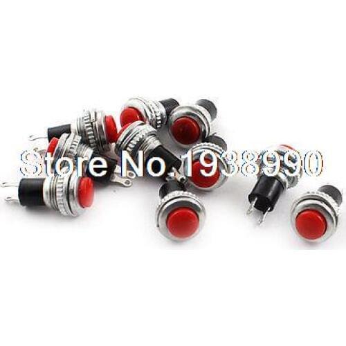 10PCS AC125V 3A 250V 6A 10mm Thread Red SPST Momentary Push Button Switch
