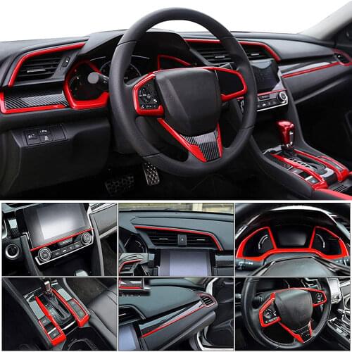 15Pcs Car Panel Decor Center Console Moulding Trim Air Outlet Automotive Steering Wheel Cover for Honda 10th Civic 2016 - 2021