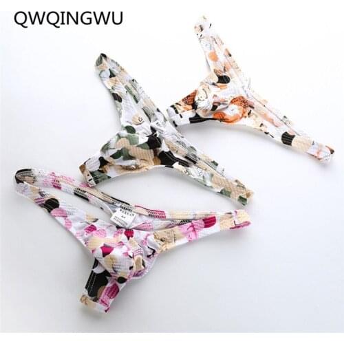 3PCS Man Underwear Thong Male Floral Print Bulge Pouch Briefs Lingerie Gay Comfortable T-Back Jockstraps Panties Briefs Thongs