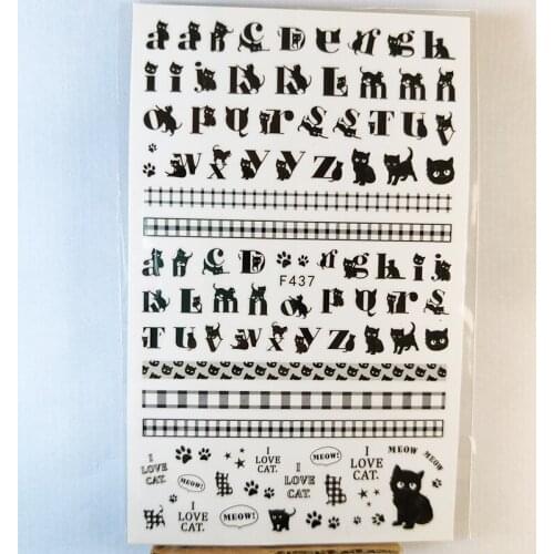 3D Nail Sticker Interesting Design Nail Foil English Letter Stripe Cat Self-Adhesive Sticker for Manicure Nail Art Decoration