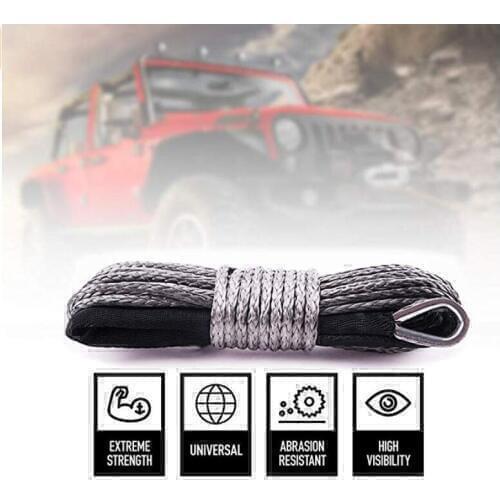 4MM x 28M Gray Synthetic Winch Rope String Line 12 strand off-road UHMWPE Cable Towing Rope With Sleeve for ATV/UTV/SUV/4WD