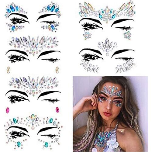 6 Sets Women Mermaid Face Gems Glitter,Rhinestone Rave Festival Face Jewels,Crystals Face Stickers,Eyes Face Body Temporary Ta