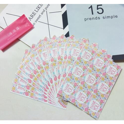 90pcs/Lot Kawaii Pink Flowers Thank you kraft Paper Label Sticker For Handmade Products DIY Self-adhesive Cake Packaging Label