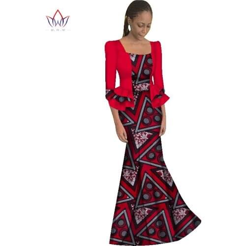 Bintarealwax African Maix Size Traditional Dress Casual Long Dresses Dashiki Dress Africa Print Wax Long Sleeve Clothing WY1191
