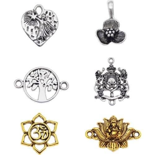 Julie Wang Alloy Charm Flower Tree Shape Bracelet Necklace Pendant Contactor Antique Gold Silver Color Jewelry Making Accessory