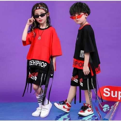 Kid Hip Hop Clothing Oversized T Shirt Tops Casual Shorts Girls Boys Jazz Dance Costume Ballroom Dancing Sports Performance Wear
