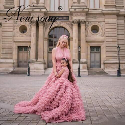 Princess Pink Long Evening Dress Formal Tiered Gowns Vestidos Customize 2020 Saudi Arabic Celebrity Prom Dresses Dubai Aibye