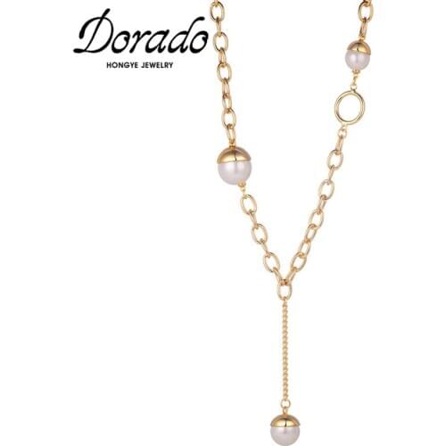 Dorado 2021 New Trendy Large Imitation Pearls Long Chain Pendant Necklace For Women Asymmetry Winter Gifts Party Jewelry Collier