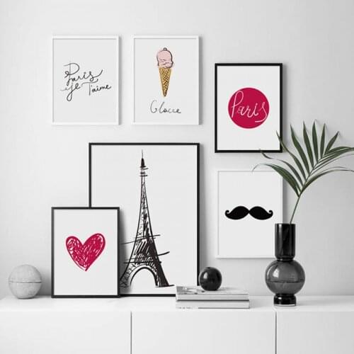 Eiffel Tower Love Ice Cream Canvas Painting Modern Minimalist Wall Art Posters and Prints Home Decor Childrens Room Bedroom
