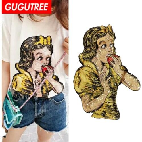 GUGUTREE embroidery Sequins big snow patches belle patches badges applique patches for clothing ZM-58