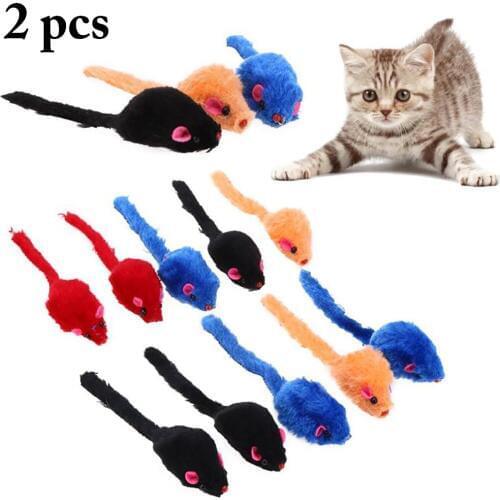 2pcs Mice Toys Mouse Real Fur Mixed Loaded Toys Cat Interactive Toy for Pet Cat Kitty Kitten with Sound Squeaky Toys for Cats