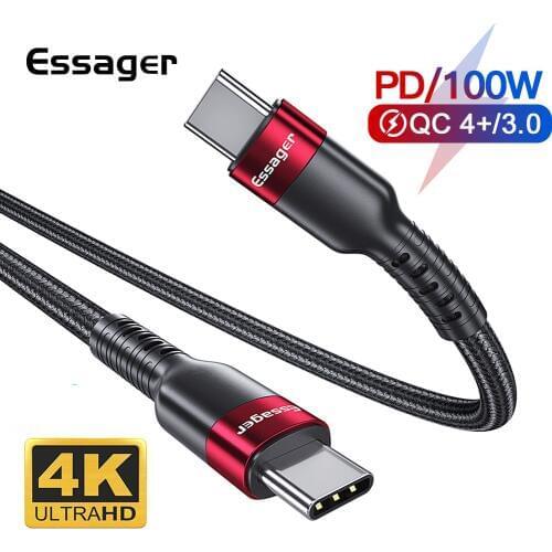 Essager Type C to USB C Cable 4K USB 3.1 Type-C Data Cord PD 100W Quick Charge 4.0 3.0 Fast Charger For Macbook Xiaomi mi 9 Pro