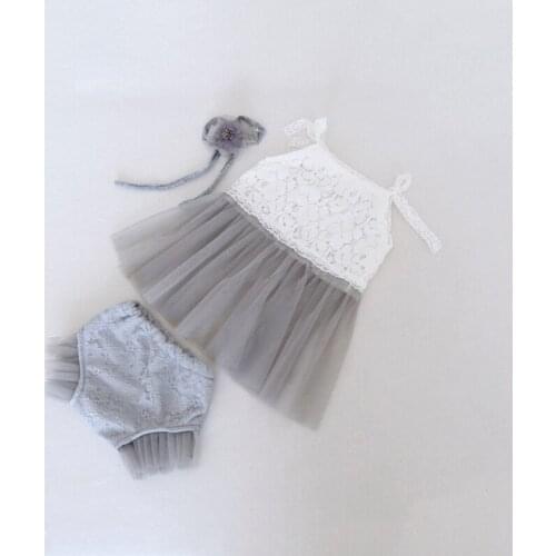 Infant Clothes Rompers 2020 Summer Newborn Grils Cotton Lace Romper With Cap 2pcs Set Baby Girls Overall White+ Grey