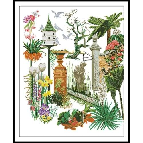 Beautiful Garden Patterns Counted Cross Stitch Kits Printed Fabric 14CT 11CT Aida Cloth DIY Hand Embroidery Kit Needlework Sets